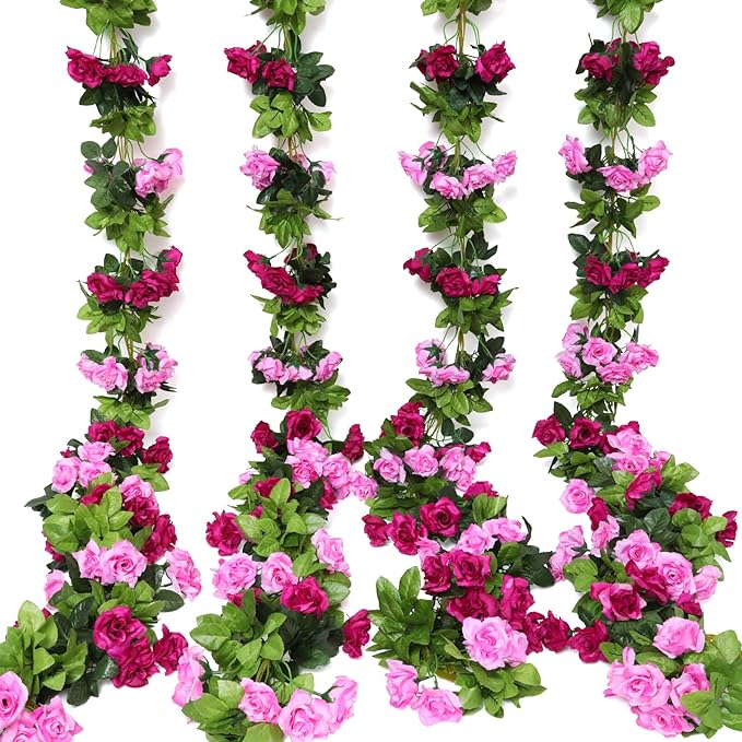 Floweroyal 4 Pack Artificial Flower Garlands 15.8FT Fake Rose Vines Silk by FloweroyalCrafts