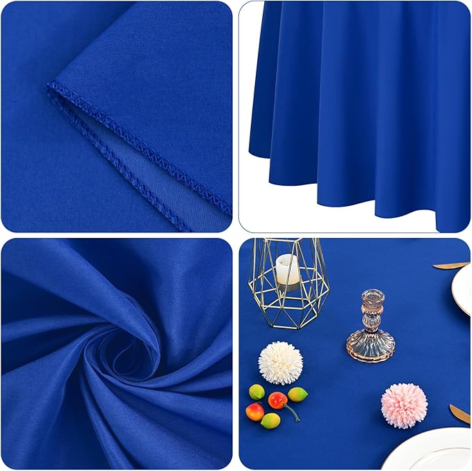 Fani 12 Pack 90 Inch Royal Blue Polyester Round Tablecloth, Stain and Wrinkle - Image 7