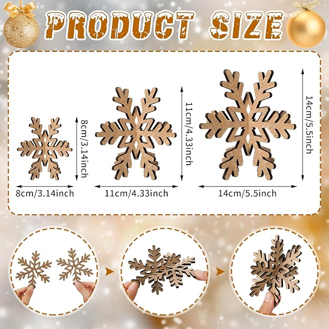 Bucherry 12 Pcs Wooden Snowflake Table Decor 3D Snowflake Tabletop Signs and - Image 2