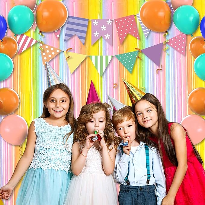 6 Pack Rainbow A Foil Fringe Curtains Backdrop, 3.28 x 8.2 Ft Metallic - Image 4