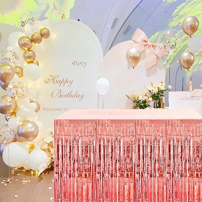 Rose Gold Streamers Party Decorations, 2 Packs Rose Gold Table Skirts Metallic - Image 7