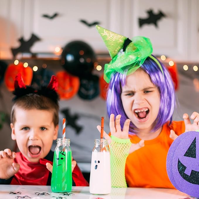 Cooraby 200 Pieces Halloween Paper Straws Pumpkin Bat Spider Web Pattern Straws - Image 7