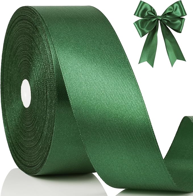 NESCCI 100 Yards Ribbon, 1-1/2 Inch Dark Green Satin Ribbon, Single Face Satin by NESCCI