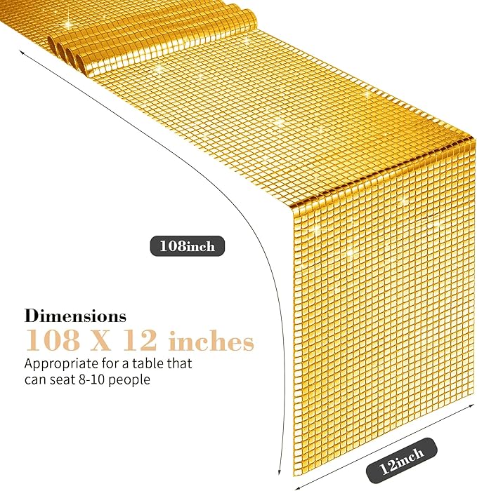 4 Packs Gold Disco Party Table Runner 12 x 108 Inches Mirror Glitter Table - Image 2