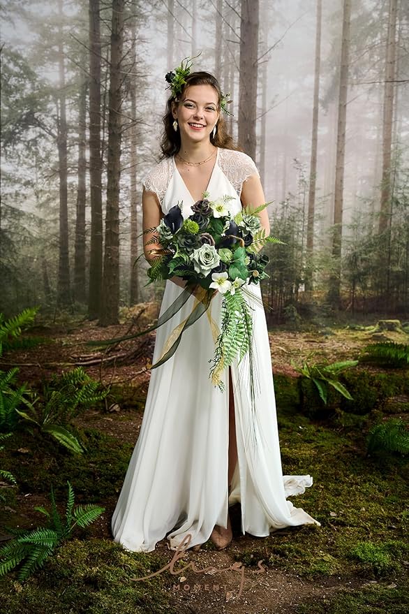 Ling's moment Forest Green Bridal Bouquet Cascading, Emerald Green Wedding - Image 5