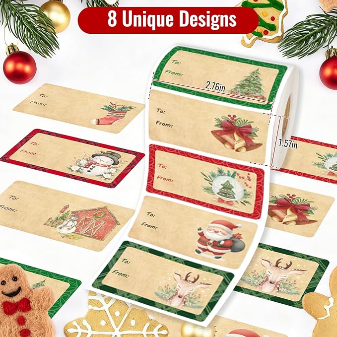 500 PCS Christmas Gift Tags Christmas Santa Claus Stickers Self Adhesive - Image 2