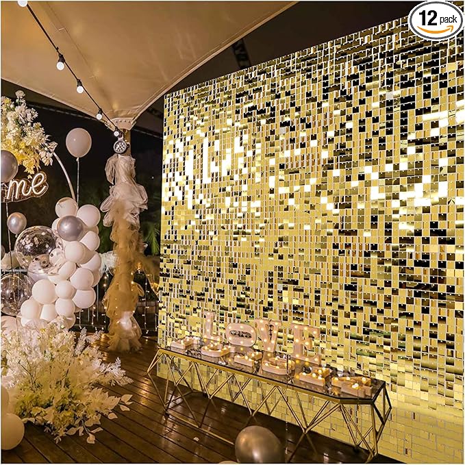Kate Square Light Gold Sequin Wall Panels Shimmer Wall Birthday Party Backdrop by KateBackdropforPhotography