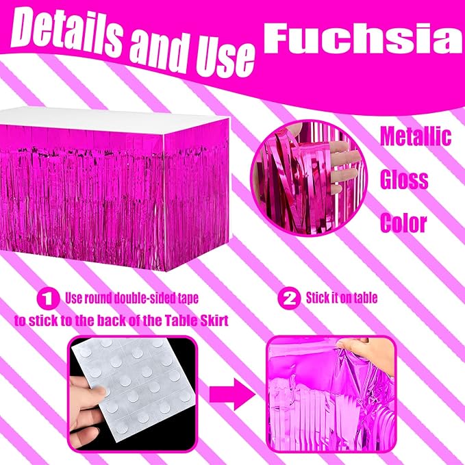4 Pack 29x108 Inch Metallic Foil Fringe Tinsel Table Skirts - Image 3