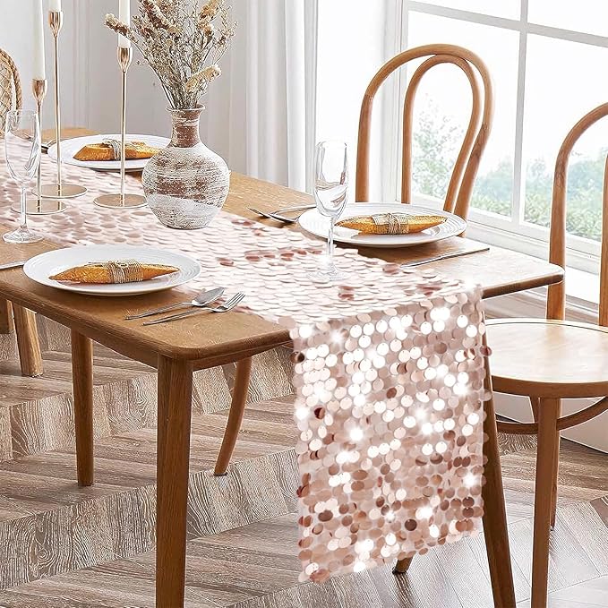 VHH Sequin Table Runner 12 x 108 inches Rose Gold Table Runner, Glitter Runner - Image 3
