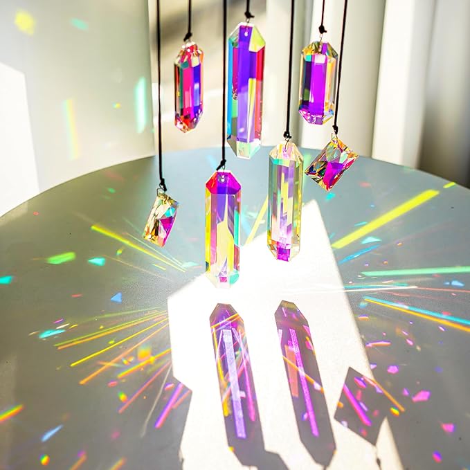 HDCRYSTALGIFTS Set 7 Crystal Sun Catcher Prisms, AB Colored Suncatcher Crystals - Image 4