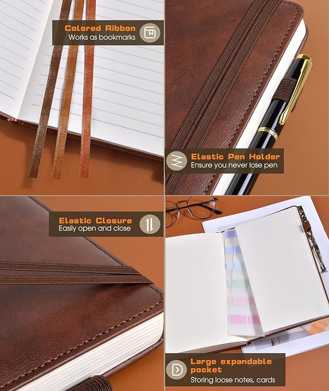 Lined Journal Notebook for Women Men, 256 Numbered Pages Hardcover Leather - Image 5