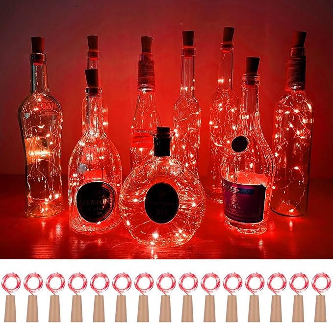 Wine Bottle Cork Lights 15Pack 10 LED 40 Inches Battery Operated Silver Wire by SmilingTown