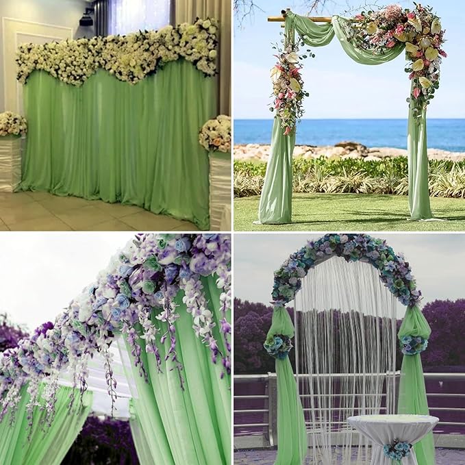 6 Panels Sage Green Wedding Arch Drapery 28" x 20Ft Wedding Arch Draping Fabric - Image 8