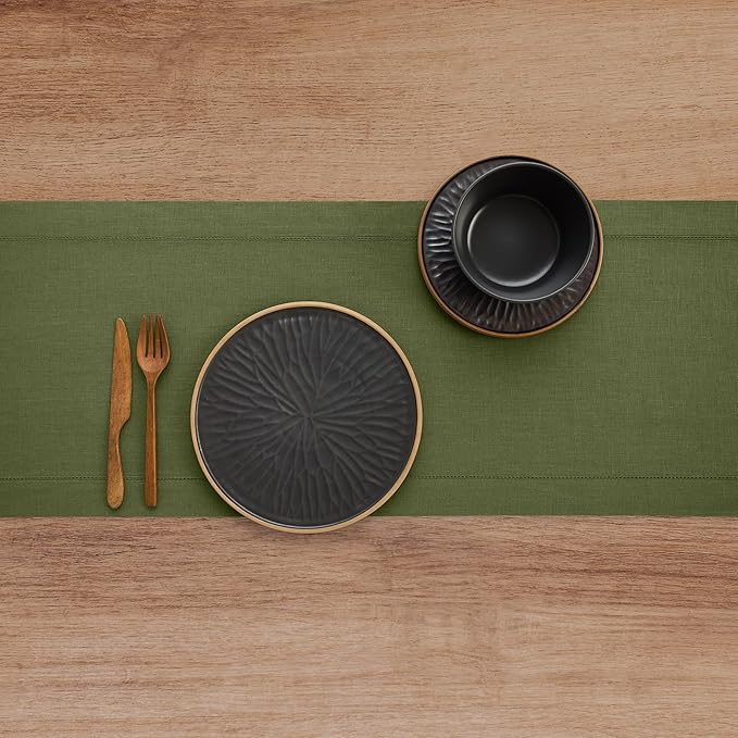 Solino Home Linen Olive Table Runner 120 Inches Long - Image 3
