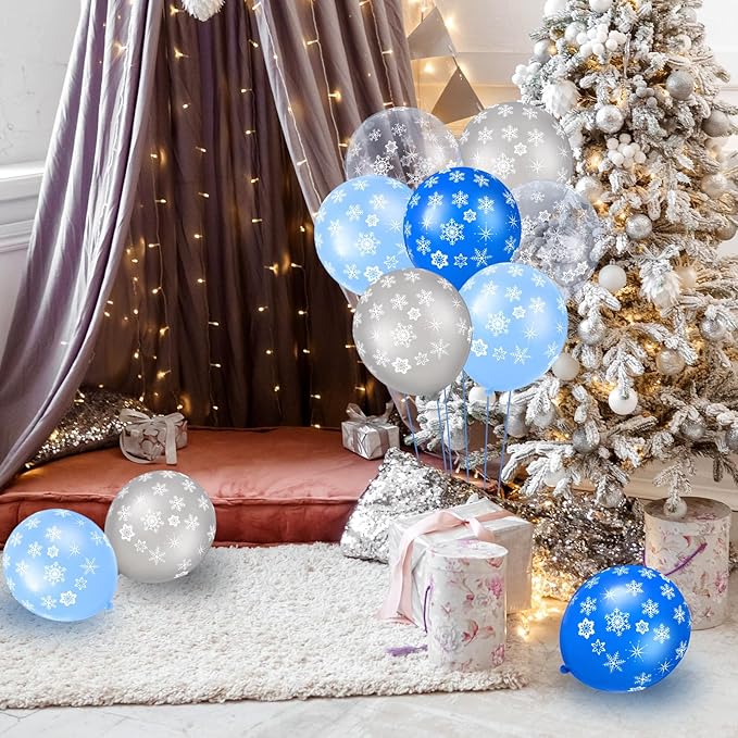 Skylety 40 Pieces Snowflake Balloons Bulk Winter Transparent Snowflake Latex - Image 5