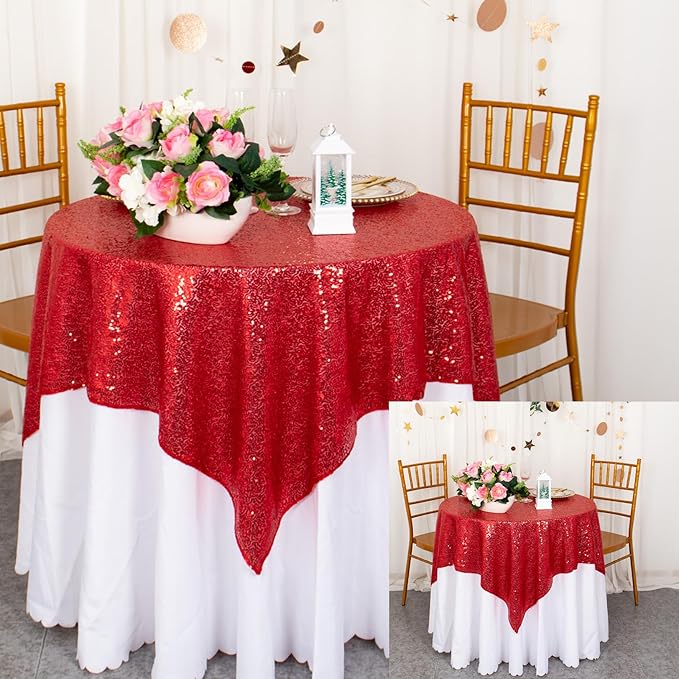 ShinyBeauty Red Tablecloths 36x36 Inch, 2 Packs Sequin Table Cloth by ShinyBeauty