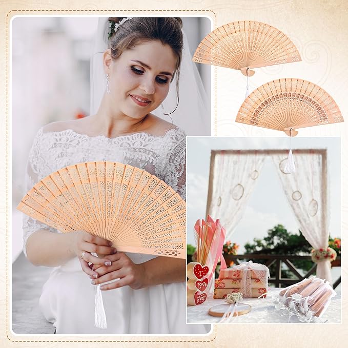 Qunclay 60Pcs Wooden Hand Fans Folding Wedding Fans - Image 7