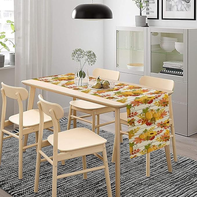 Autumn Table Runner, Seasonal Pumpkins Thanksgiving Kitchen Dining Table - Image 3