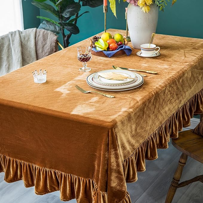 Velvet Tablecloth Luxurious Solid Rectangle Table Cloth, Oblong Retro Farmhouse - Image 7