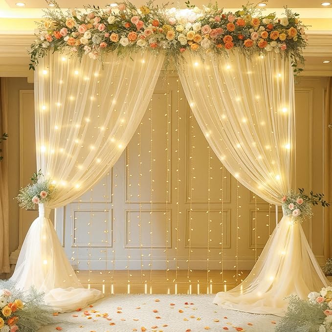 10ft x 10ft Champagne Sheer Tulle Backdrop Curtains - Image 4
