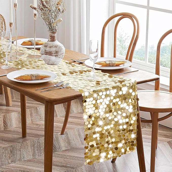 VHH Sequin Table Runner 12 x 108 inches Gold Table Runner, Glitter Runner - Image 3
