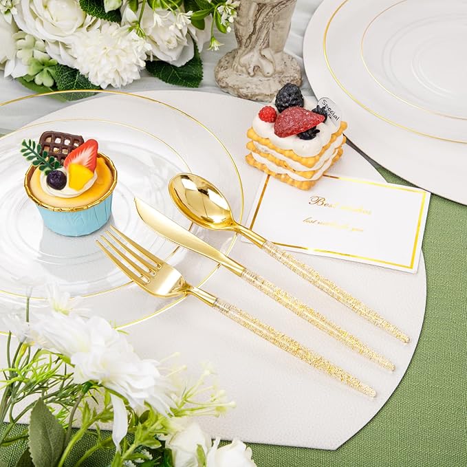 Liacere 150PCS Clear Gold Plastic Plates - Image 2