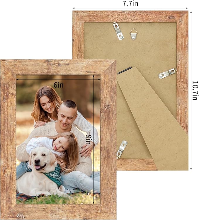 6x9 Picture Frame Set of 4, High Definition Real Glass Rustic Brown Frame - Image 4