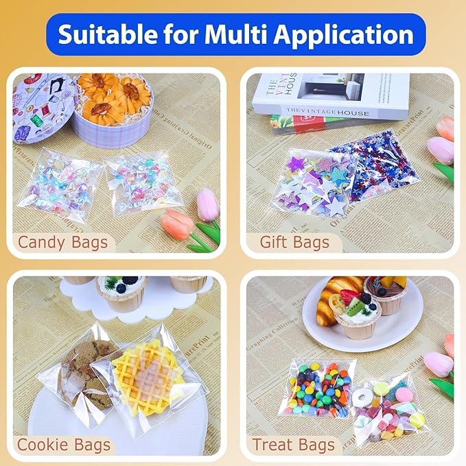 PigPotParty 4''x 4" Clear Plastic Cellophane Gift Wrap Bags, Party favor - Image 3