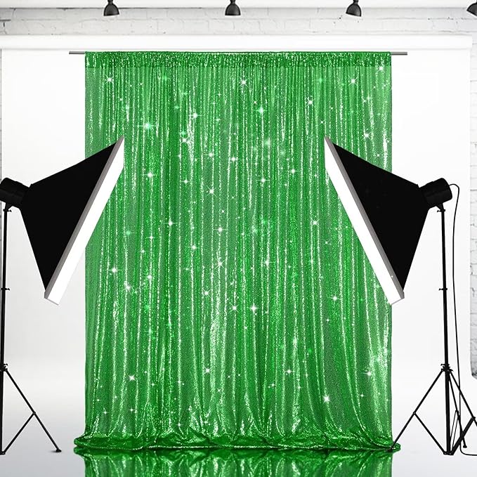 Eternal Beauty Green Sequin Backdrop, 8x10 Ft Glitter Background Curtains - Image 3