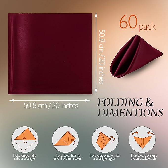 Manyshofu 60 Pieces Maroon Satin Napkins - Image 4