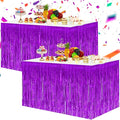 BEISHIDA 2 Pack Dark Purple Metallic Tinsel Foil Fringe Table Skirts by Beishida