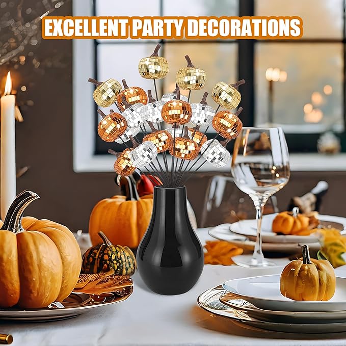 20Pcs Disco Halloween Decor, Disco Pumpkin Table Decoration, 14 Inch Artificial - Image 5