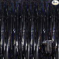 6 Pack Black Foil Fringe Curtain Backdrop, 3.28Ft x 8.2Ft Metallic Tinsel Foil by Ferwzsr