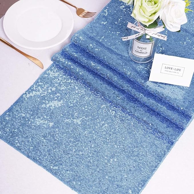 Sequin Table Runners 2 Pieces Baby Blue Table Runners 12x72 Inch Glitter Dining - Image 6