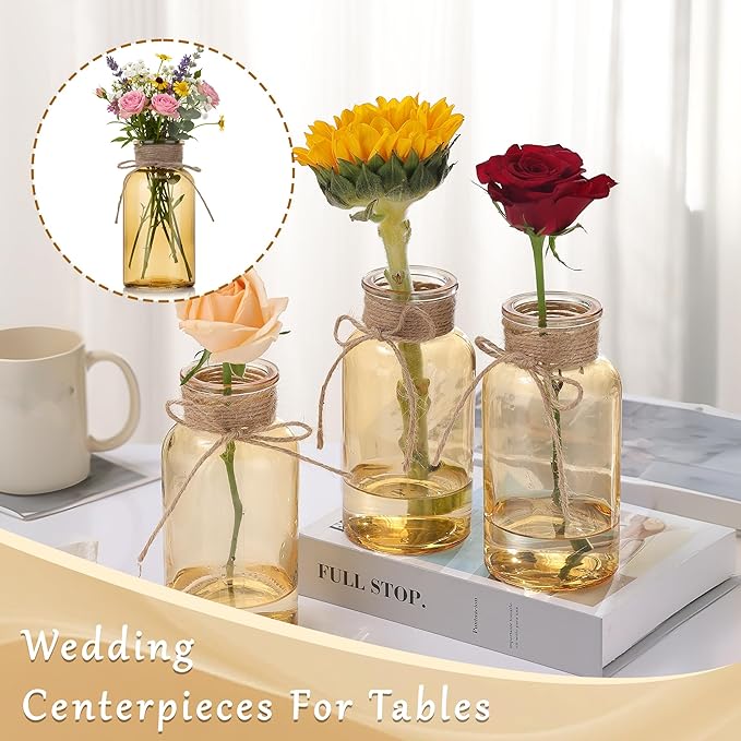 Gold Vases for Centerpieces Set of 12, Mason Jars Boho Cylinder Bud Vases in - Image 2