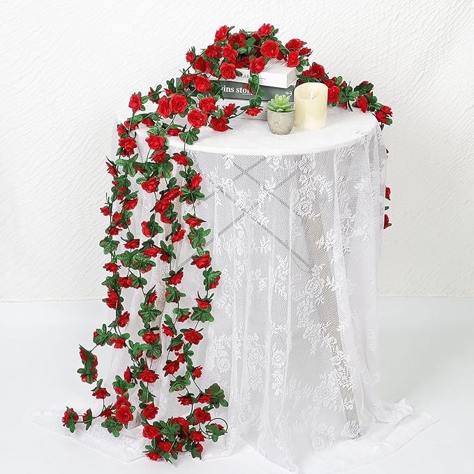 KHOYIME 18 Pack 144 FT Artificial Flower Garland, Fake Red Roses Vines Silk - Image 4