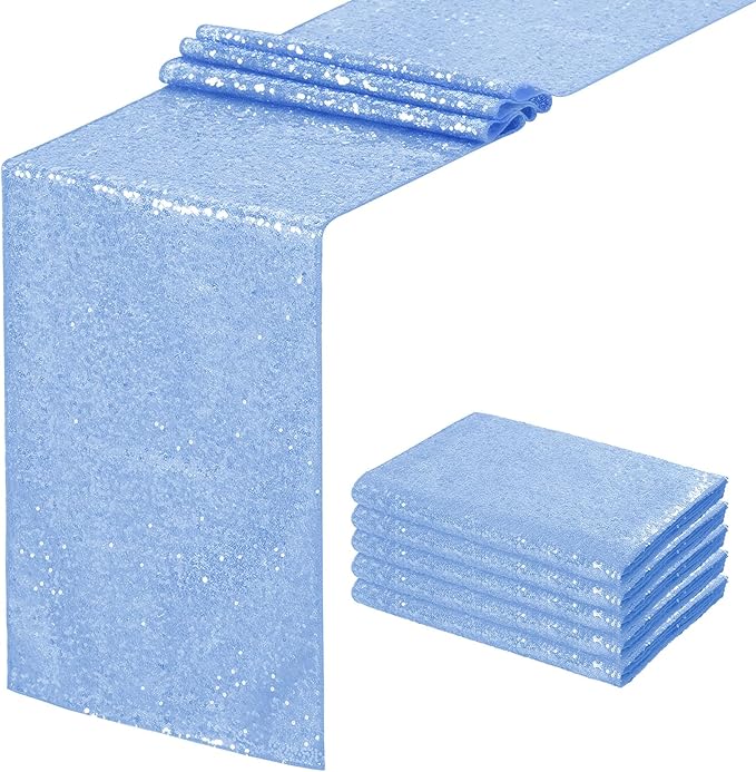 Sequin Table Runners 5 Pieces Baby Blue Table Runners 12x72 Inch Glitter Table by SoarDream