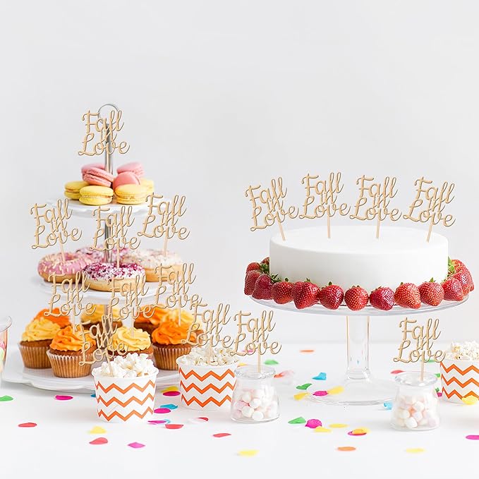 24 PCS Fall in Love Cupcake Toppers Glitter Fall Theme Bridal Shower Cupcake - Image 6