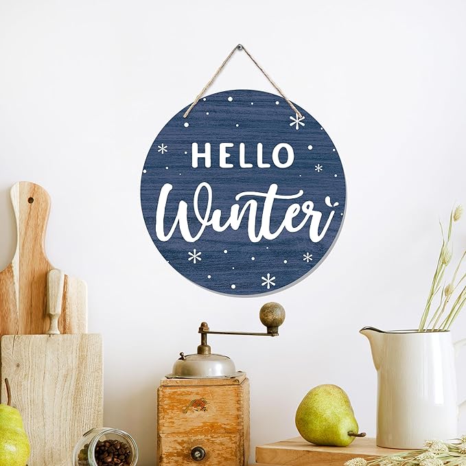 CGBHW Hello Winter Wooden Sign, Winter Wonderland Snowy Christmas Door Decor 12 - Image 3