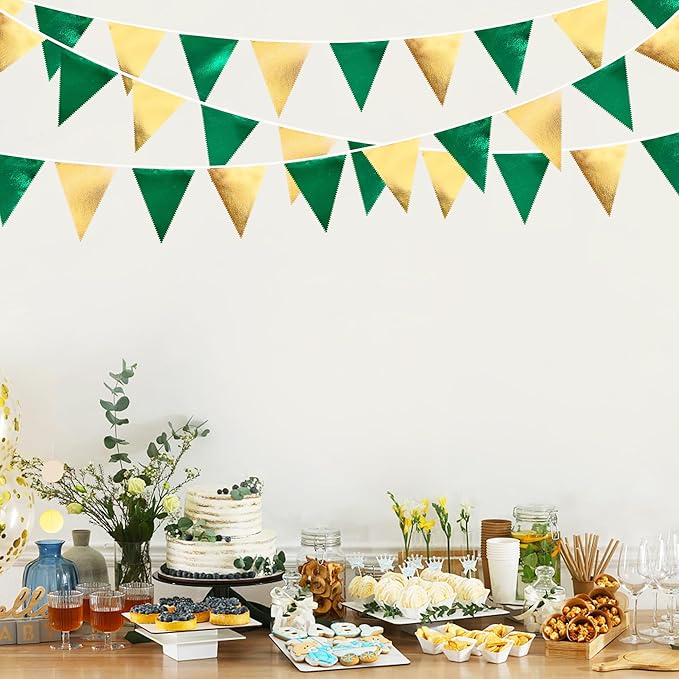 Green Gold Party Decorations Metallic Fabric Triangle Pennant Banner Flag - Image 6