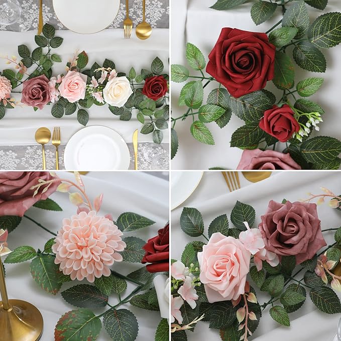 5FT Artificial Rose Flower Burgundy Fake Floral Garland - Image 2