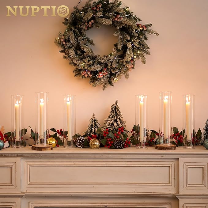 NUPTIO Taper Candle Holders Glass: Set of 10 Hurricane Candlestick Holder Bulk - Image 3