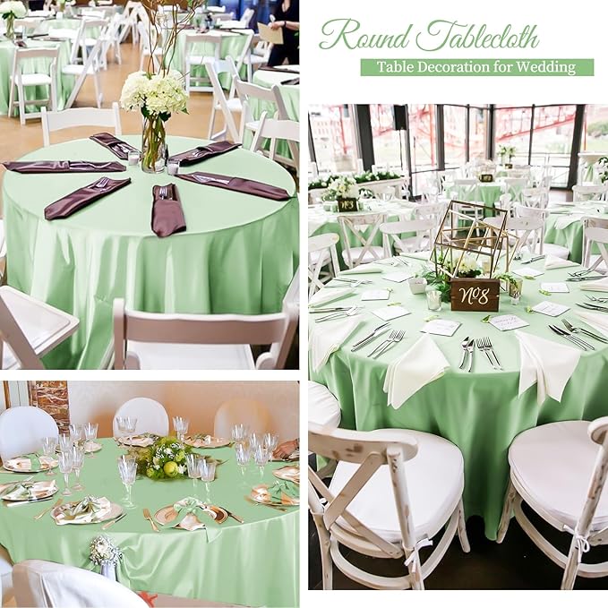 fani 12 Pack 120 Inch Sage Green Satin Tablecloth - Image 7