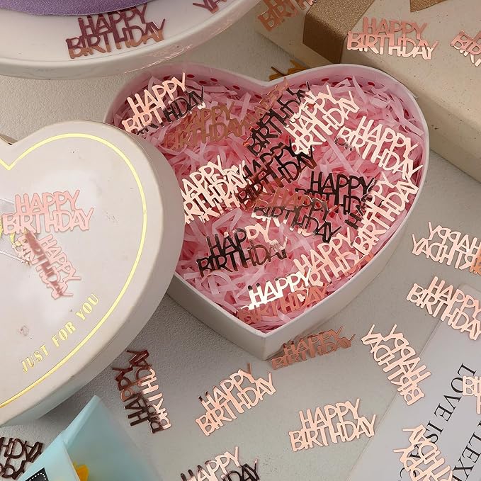 MARFOREVER Rose Gold Happy Birthday Glitter Confetti, Birthday Party Metallic - Image 3