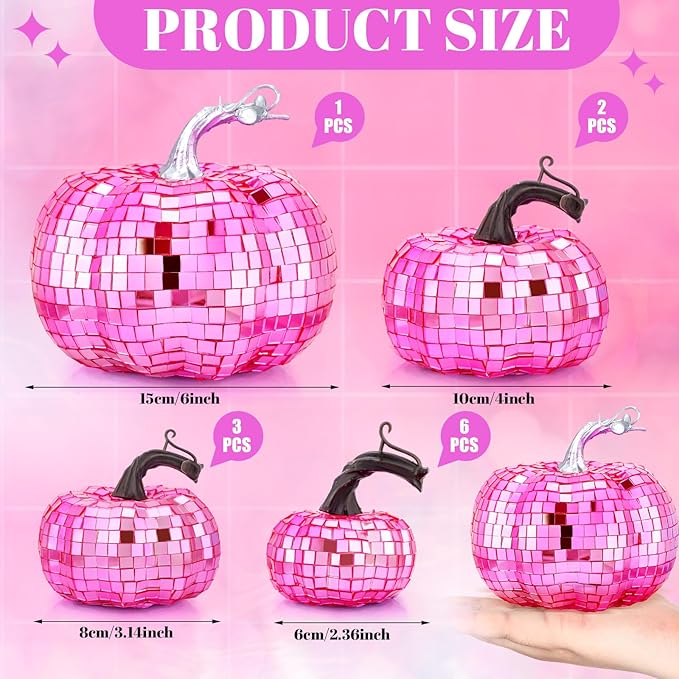 Lenwen 12 Pcs Artificial Disco Pumpkin Glitter Mirror Pumpkin - Image 3