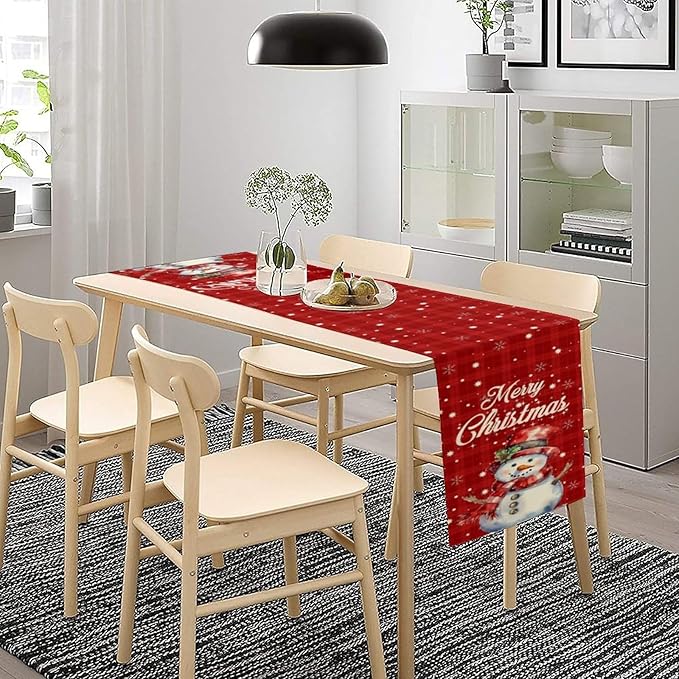 Christmas Table Runner, Christmas Snowman Snowflakes Winter Seasonal Table - Image 3