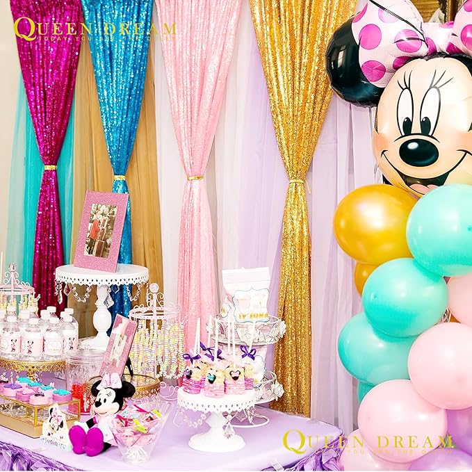 Backdrop Curtain Sequin Fabric 6 Pcs 2ftx8ft Pink Sequin Curtains Backdrop - Image 7