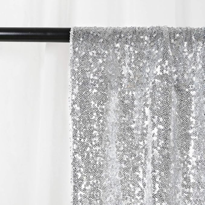 8ft x 8ft Silver Sequin Backdrop Curtain Glitter Photo Booth Backdrop - Image 7