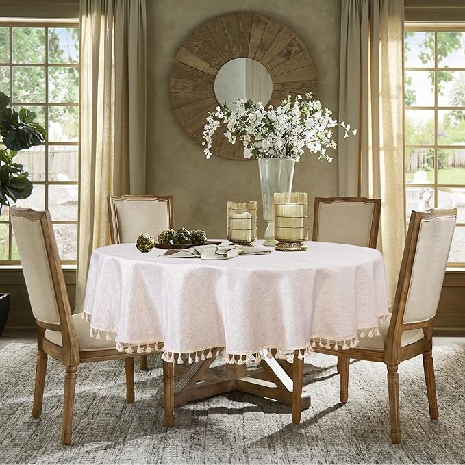 MYSKY HOME Table Cloth 60 in Round Cotton Tablecloth, Heavy Duty Linen Look - Image 2