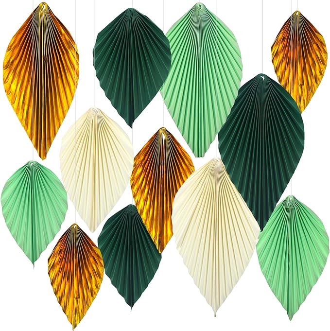 ADLKGG Green Gold Hanging Paper Leaves Wall Backdrop Decor, Paper Palm Leaves by ADLKGG